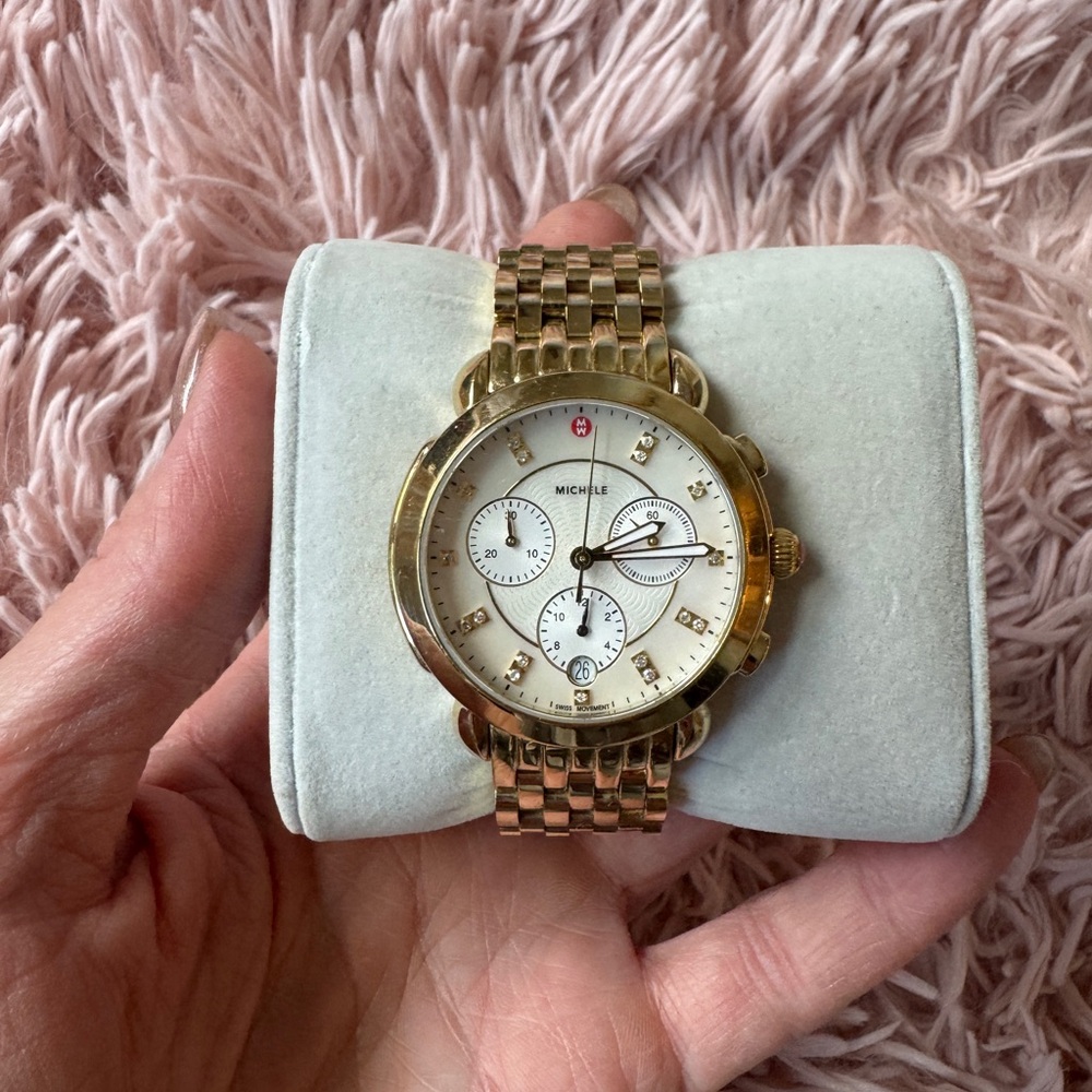 Michele Gold Diamond Dial Watch